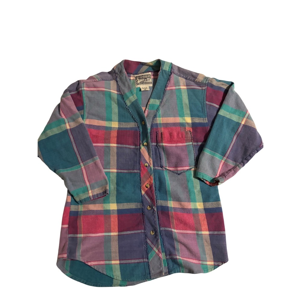 No Barriers Plaid V-Neck Button Down Shirt Multi-Color Cotton 90s Grunge Medium